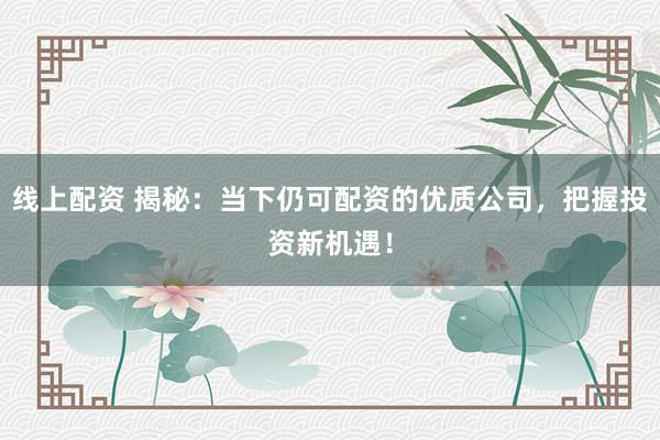 线上配资 揭秘：当下仍可配资的优质公司，把握投资新机遇！