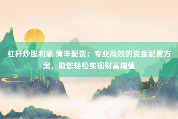 杠杆炒股利息 蒲丰配资：专业高效的资金配置方案，助您轻松实现财富增值